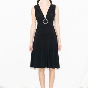 Y2k preppy black midi dress w/ silver ring size medium chesley